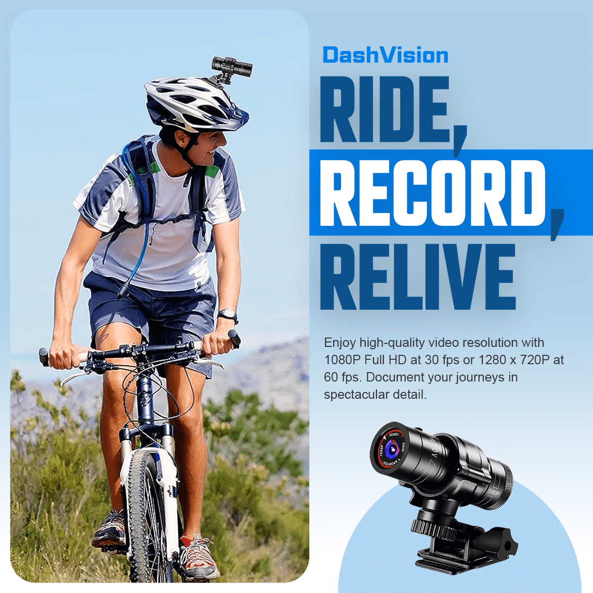 bike helmet dash cam VSYSTO WiFi Camera with Remote Control for Bicycle Motorcycle, HD 1080P Waterproof 150 Wide Angle Lens Starlight Night Vision Camera Action Camera, G-sensor(Single Camea and Bracket) MOV Video compression method Bluetooth Smart Bike Helmet W/