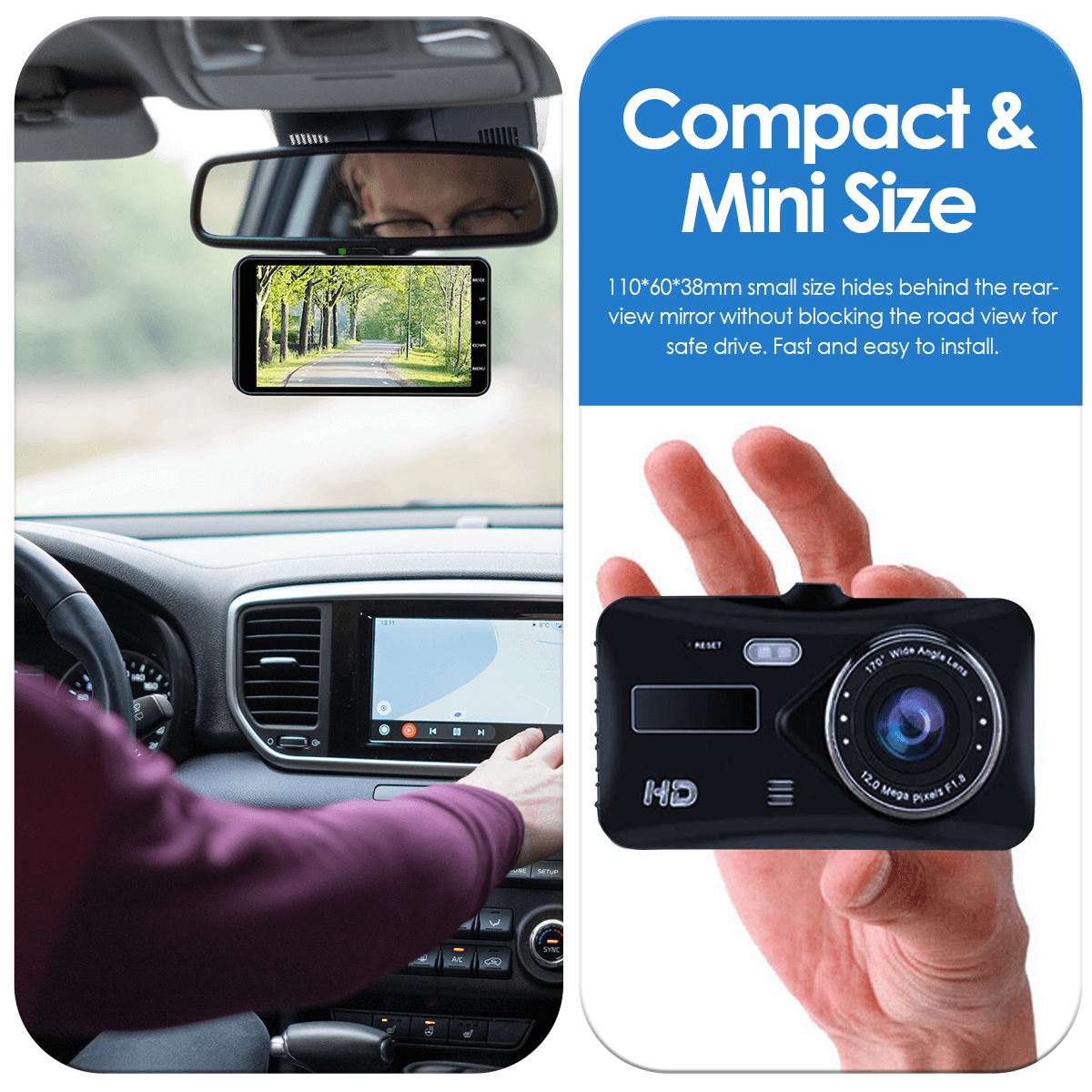 1080P Dual Dash Cam Front & Inside – 2.35" Screen – 32GB SD Card Included – Motion Detect Parking Monitor – B-T34